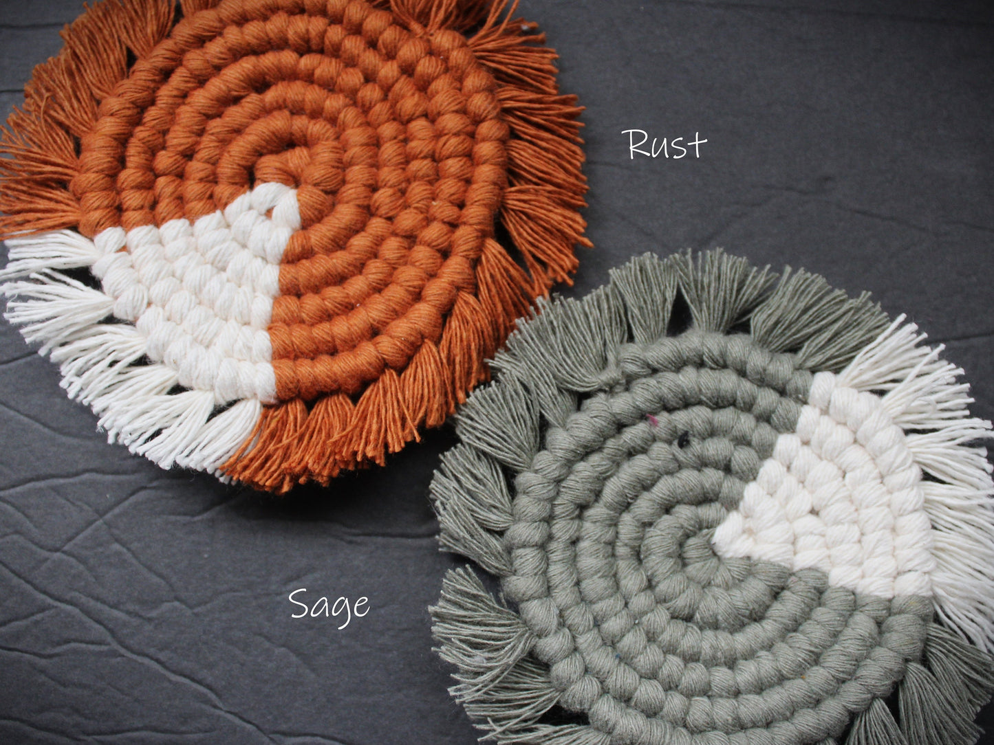 Macrame Accent Coasters With Fringes | Boho | Round | Circle | Eco-Friendly Mug Rug | Home Kitchen | Table Decor | Handmade Gift |