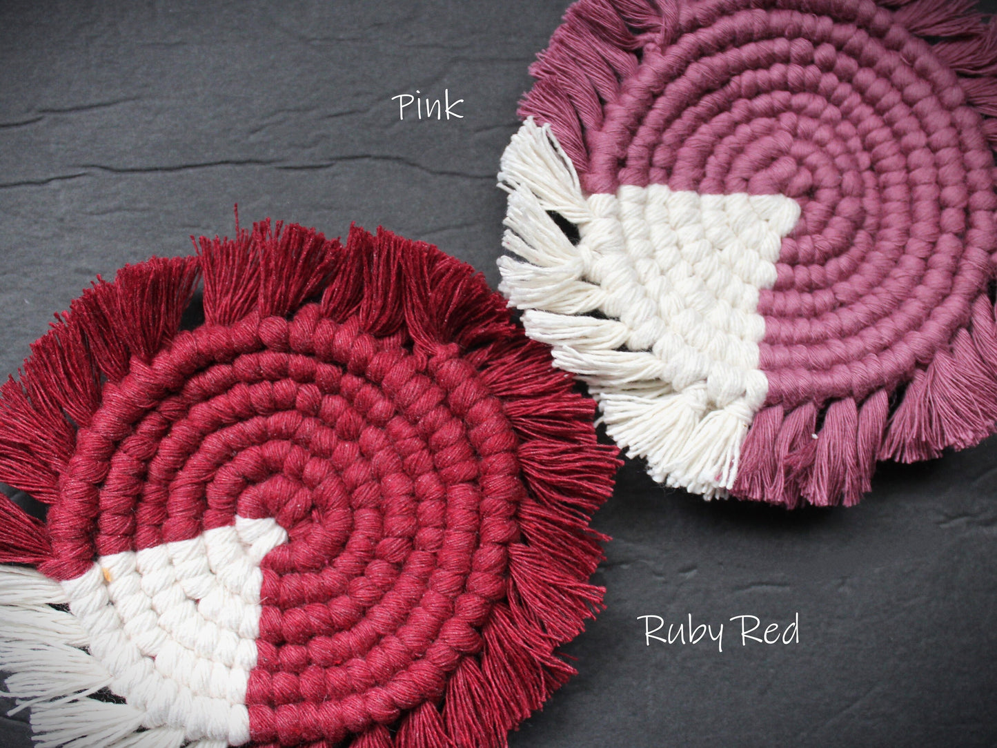 Macrame Accent Coasters With Fringes | Boho | Round | Circle | Eco-Friendly Mug Rug | Home Kitchen | Table Decor | Handmade Gift |