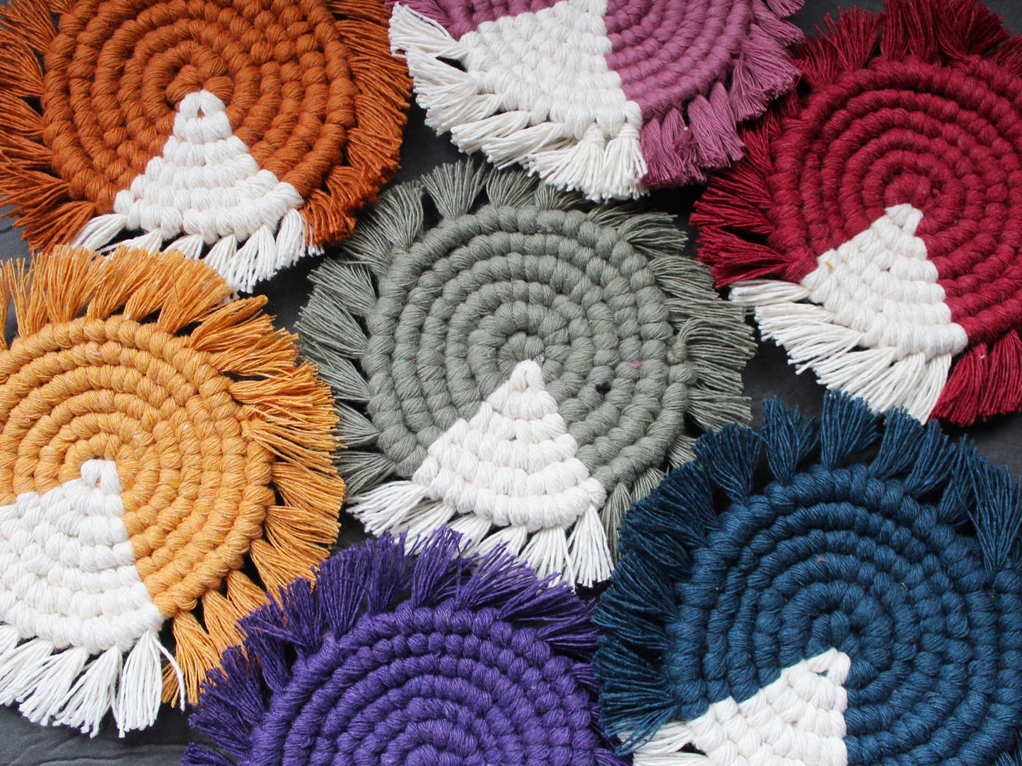 Macrame Accent Coasters With Fringes | Boho | Round | Circle | Eco-Friendly Mug Rug | Home Kitchen | Table Decor | Handmade Gift |