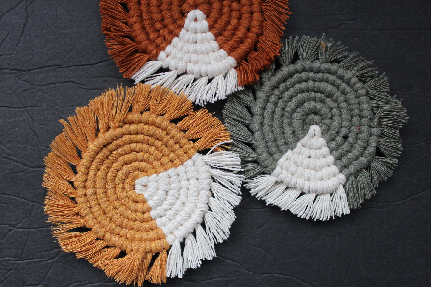 Macrame Accent Coasters With Fringes | Boho | Round | Circle | Eco-Friendly Mug Rug | Home Kitchen | Table Decor | Handmade Gift |